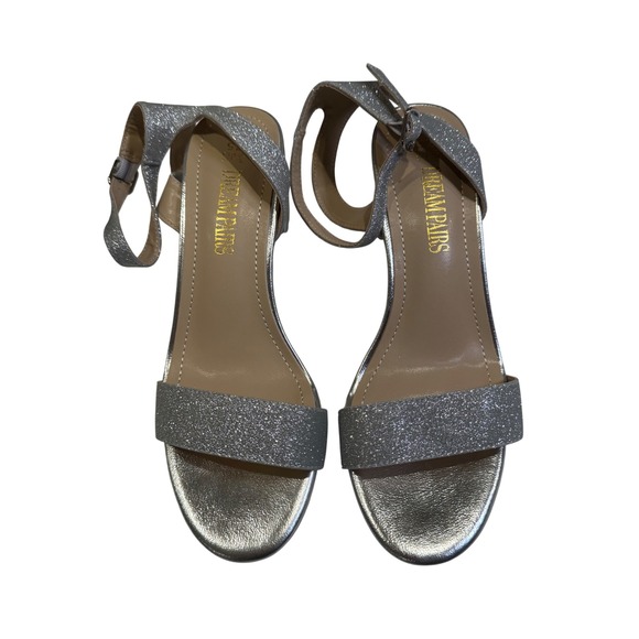 Dream Pairs Shoes - Dream Pairs Carnival Women Silver Glitter Block Heel Ankle Strap Sandals 7.5